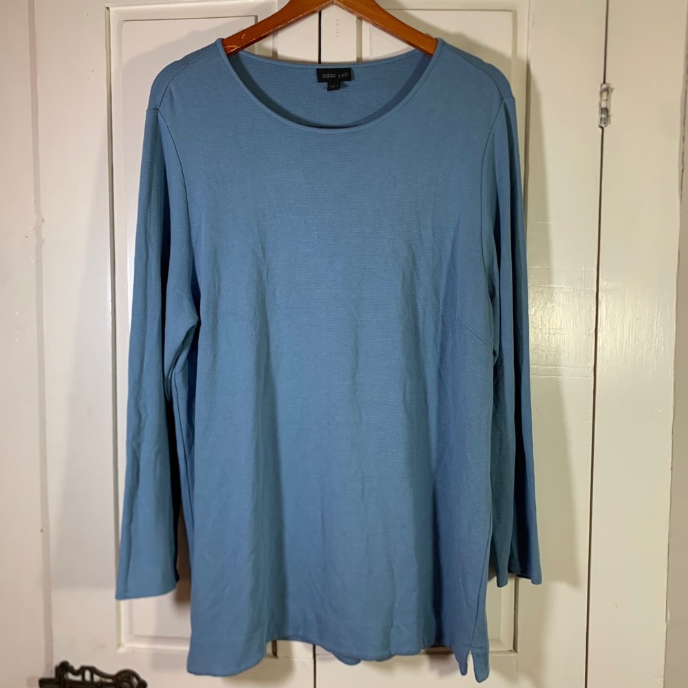 J. Jill Wearever Collection Blue Textured Knit Long Sleeve Tunic Top XL Stretch
